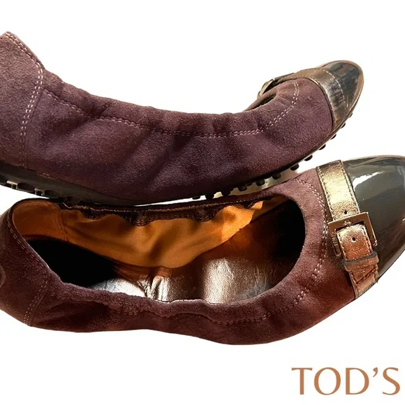 Tod's Ballerina Dee Fibbietta Ballet Flat / Chocolate & Grey (Size 36) - Picture 6 of 10